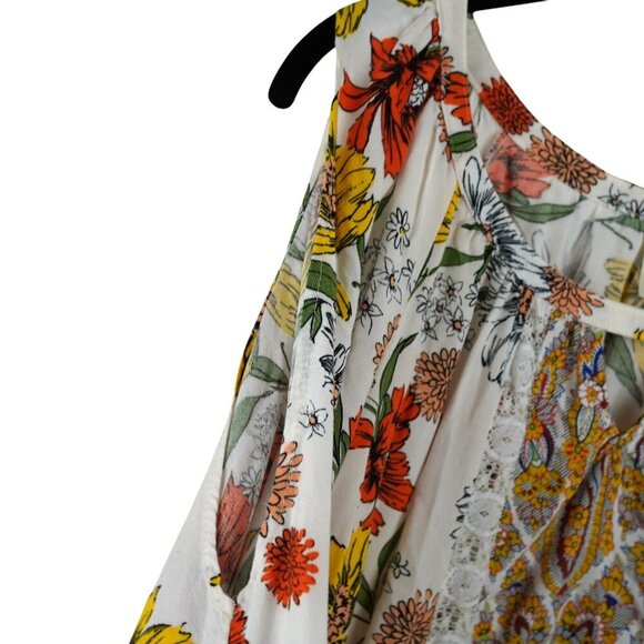 Anthropologie Fig and Flower Floral Blouse Lace Mixed Media Lace Boho Coastal L - Picture 4 of 11